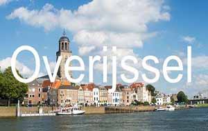 Landscape with a view on the flooded river Rhine and the small town  Rhenen in the Netherlands